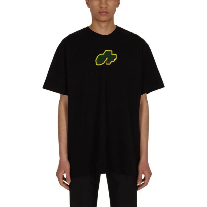 SS21 Camiseta de manga corta holgada con dibujo de flecha verde, color negro