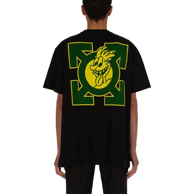 SS21 Camiseta de manga corta holgada con dibujo de flecha verde, color negro