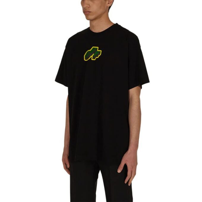 SS21 Camiseta de manga corta holgada con dibujo de flecha verde, color negro