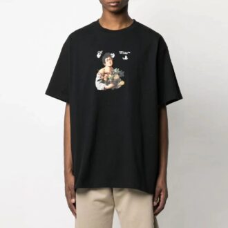 SS21 Camiseta de manga corta holgada con estampado de dibujos animados, color negro