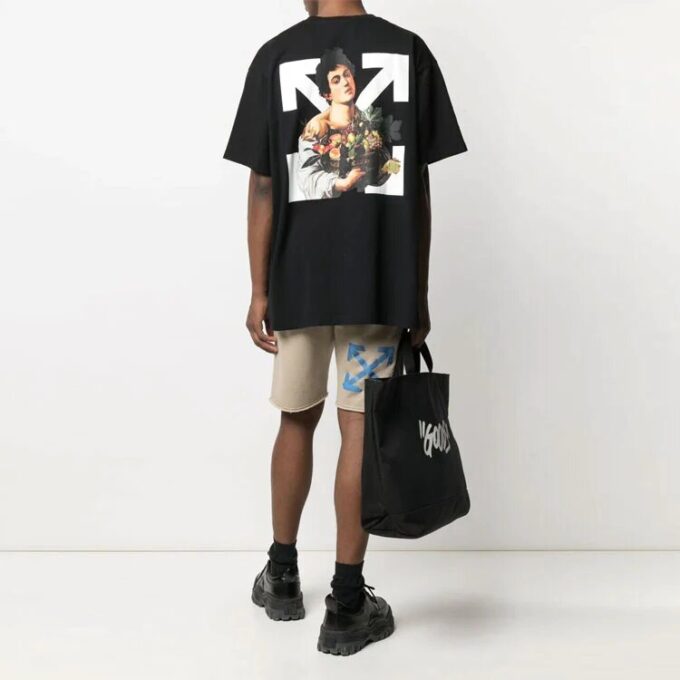 SS21 Camiseta de manga corta holgada con estampado de dibujos animados, color negro