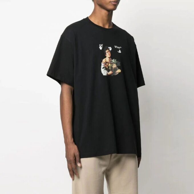 SS21 Camiseta de manga corta holgada con estampado de dibujos animados, color negro