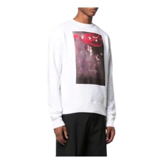 SS21 Camiseta de manga larga con cuello redondo y estampado clásico, versión estándar, color blanco