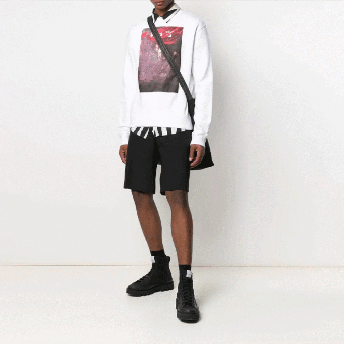 SS21 Camiseta de manga larga con cuello redondo y estampado clásico, versión estándar, color blanco