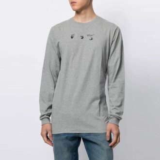 SS21 Camiseta de manga larga con cuello redondo y estampado de flechas, versión estándar, gris SS21 Camiseta de manga larga con cuello redondo y estampado de flechas, versión estándar, gris