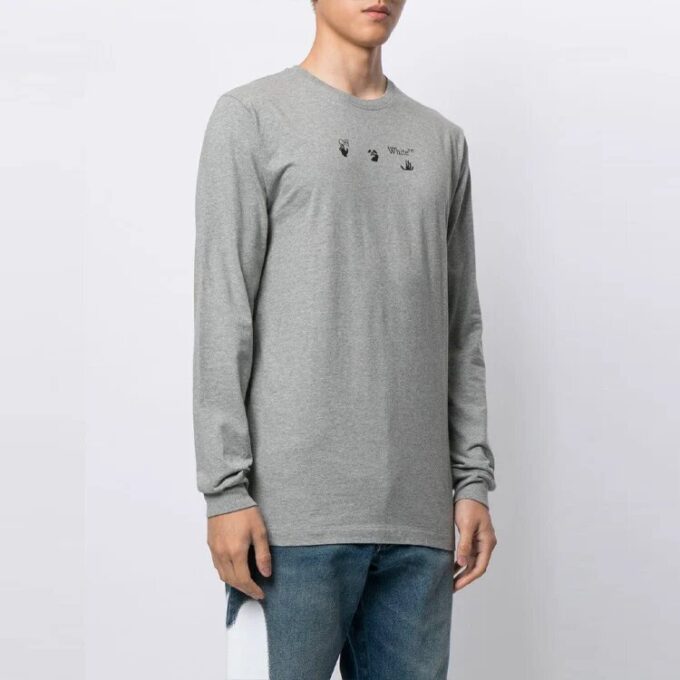 SS21 Camiseta de manga larga con cuello redondo y estampado de flechas, versión estándar, gris