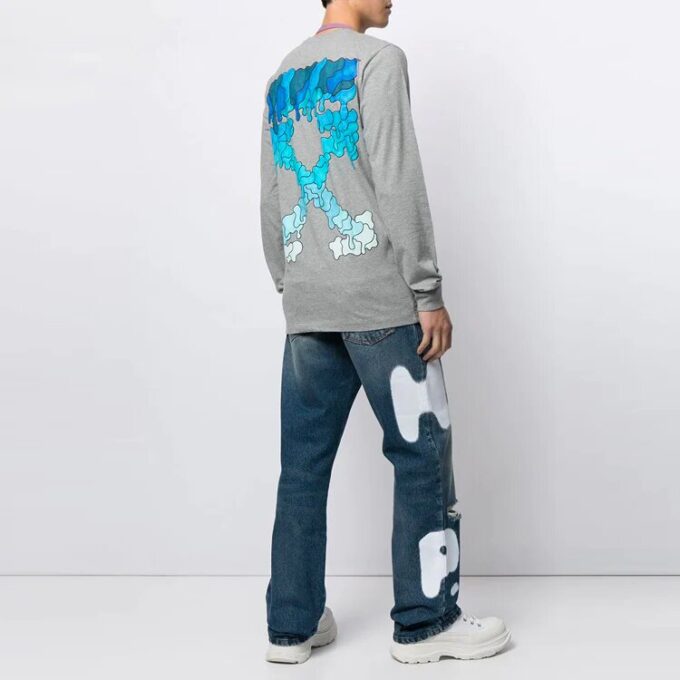 SS21 Camiseta de manga larga con cuello redondo y estampado de flechas, versión estándar, gris