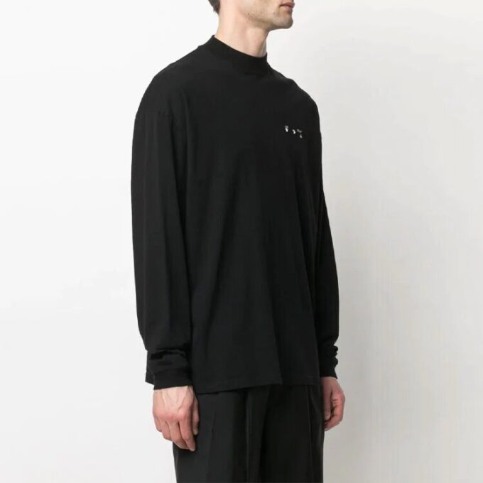 SS21 Camiseta de manga larga con cuello redondo y logo, corte holgado, color negro