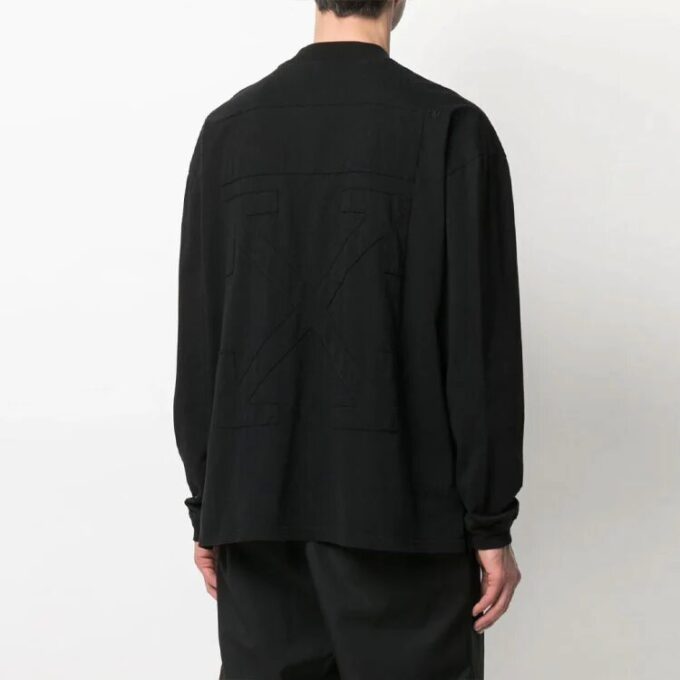 SS21 Camiseta de manga larga con cuello redondo y logo, corte holgado, color negro