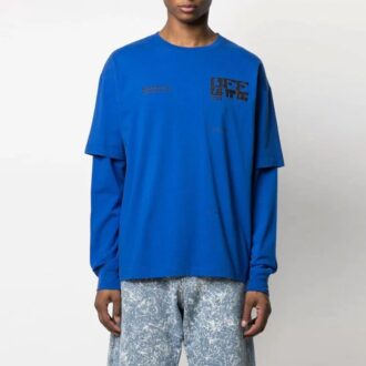 SS21 Camiseta de manga larga con estampado de logotipo, versión estándar, azul