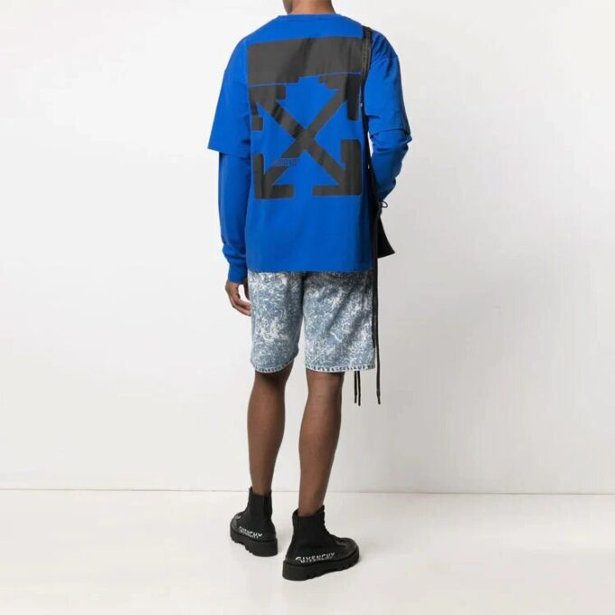 SS21 Camiseta de manga larga con estampado de logotipo, versión estándar, azul