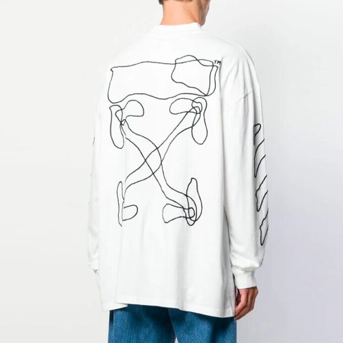 SS21 Camiseta de manga larga con logo de flecha, media cremallera y corte holgado, color blanco