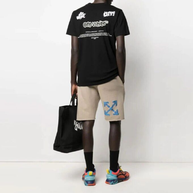 SS21 Camiseta de pantalones cortos con cuello redondo y estampado del logotipo «Adam Is Eve», versión estándar, negro