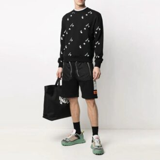 SS21 Camiseta estampada de corte ajustado y cuello redondo, negra