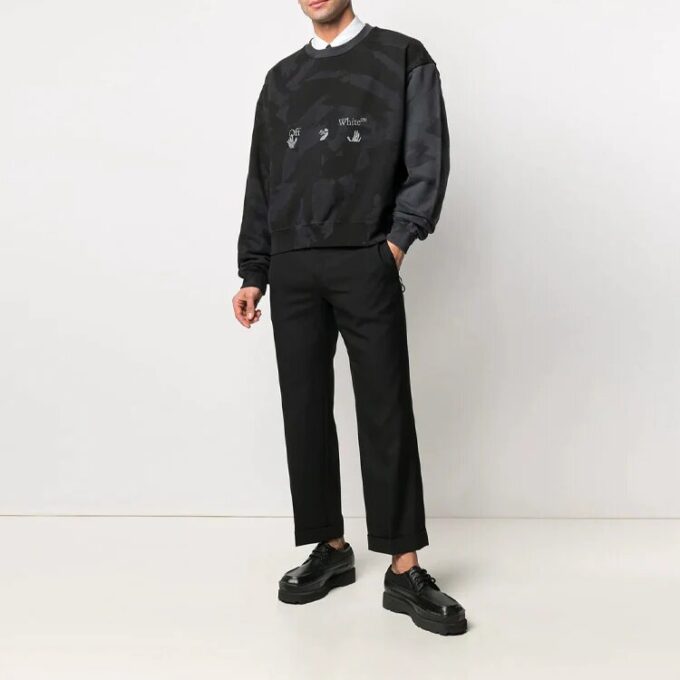 SS21 Cuello redondo con estampado de camuflaje y logotipo, negro