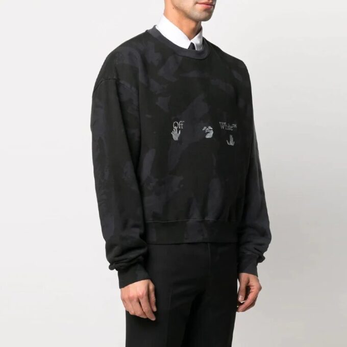 SS21 Cuello redondo con estampado de camuflaje y logotipo, negro