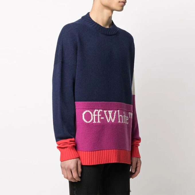 SS21 Cuello redondo con logo en bloques de color y manga larga Azul