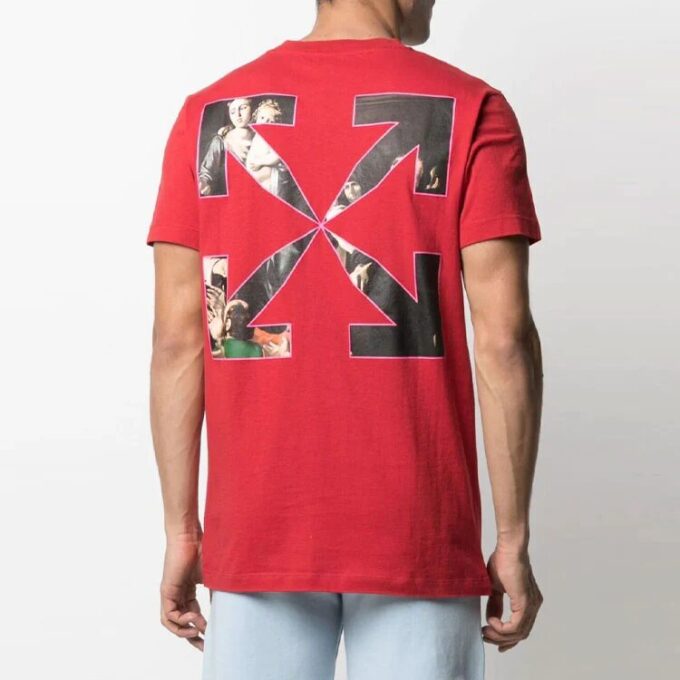 SS21 Estampado de flechas, manga corta, corte holgado, rojo