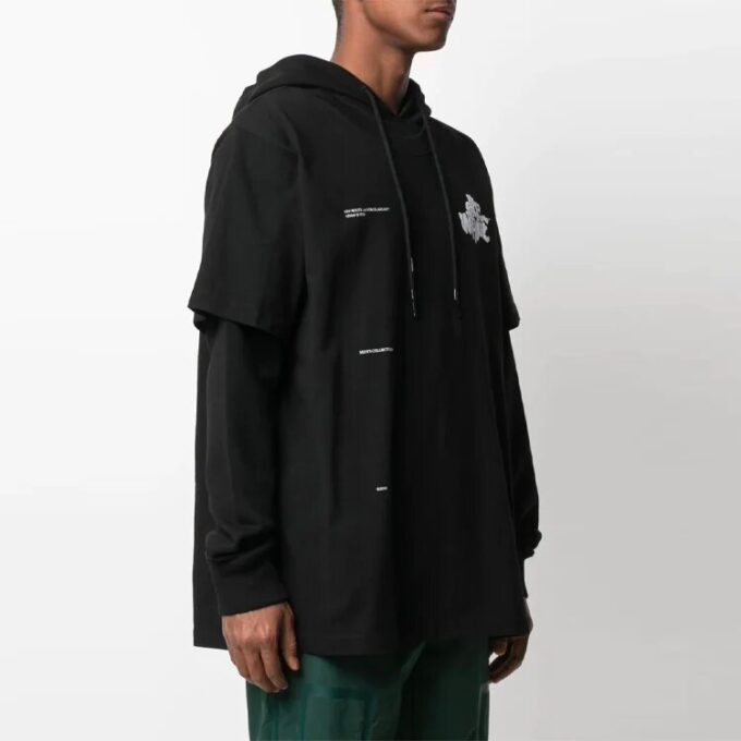 SS21 Estampado de letras en la manga, corte holgado, negro