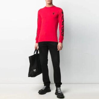 SS21 Estampado geométrico, manga larga, corte ajustado, rojo