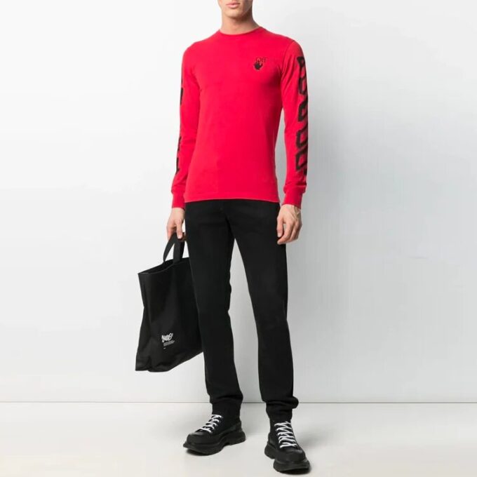 SS21 Estampado geométrico, manga larga, corte ajustado, rojo