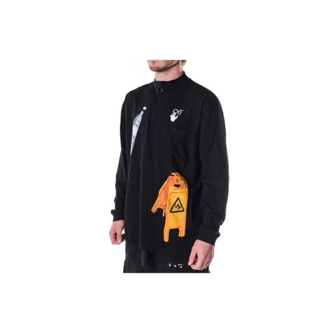 SS21 Estampado Media cremallera Manga larga Negro