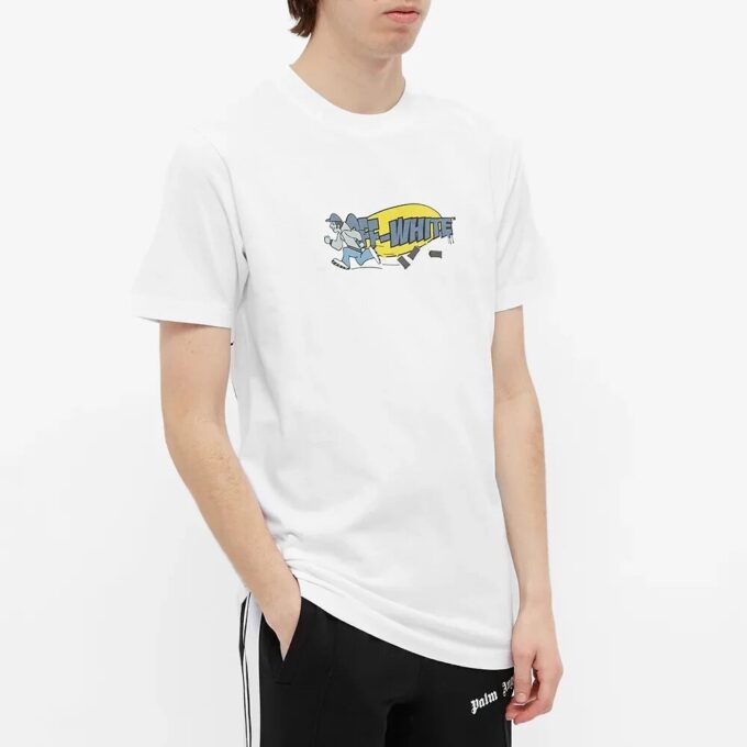 SS21 Jersey de cuello redondo con estampado B-Boy, pantalones cortos, corte ajustado, blanco