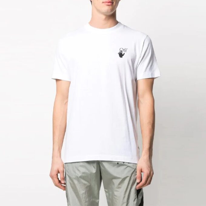 SS21 Jersey de cuello redondo con estampado del logotipo de la flecha hacia atrás, pantalones cortos, blanco