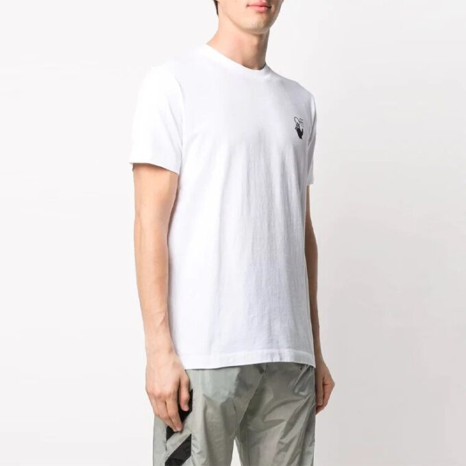 SS21 Jersey de cuello redondo con estampado del logotipo de la flecha hacia atrás, pantalones cortos, blanco