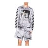 SS21 Jersey de cuello redondo con estampado grande, gris y blanco