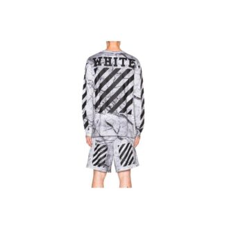 SS21 Jersey de cuello redondo con estampado grande, gris y blanco