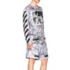 SS21 Jersey de cuello redondo con estampado grande, gris y blanco