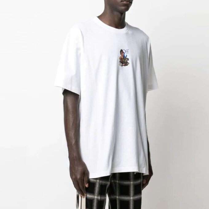 SS21 Jersey de cuello redondo con estampado, pantalones cortos y corte holgado, blanco