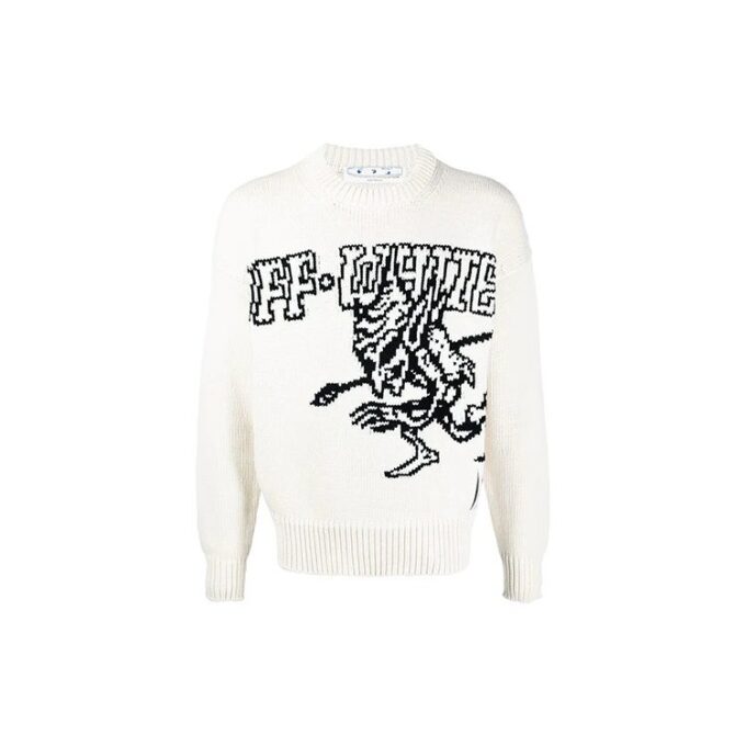 SS21 Jersey de cuello redondo estampado, blanco