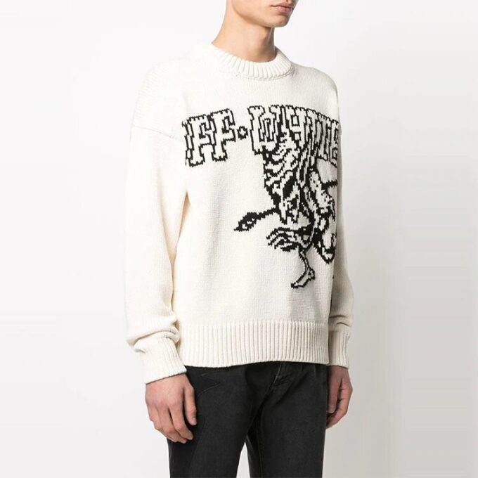 SS21 Jersey de cuello redondo estampado, blanco