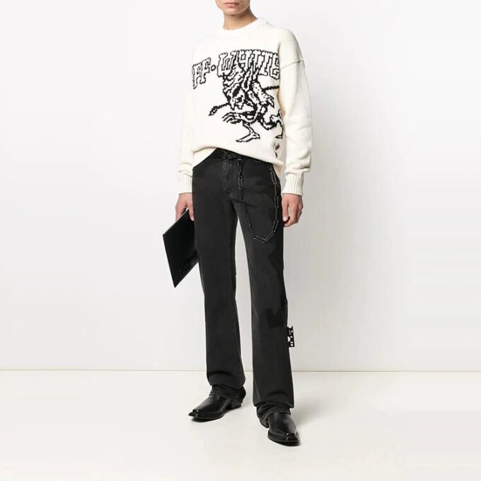 SS21 Jersey de cuello redondo estampado, blanco