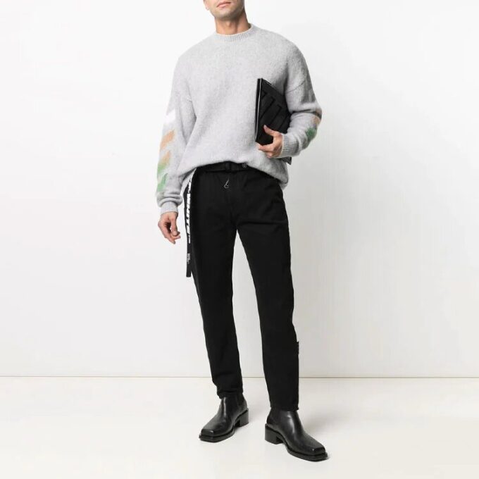 SS21 Jersey de rayas con estampado de logotipo, gris