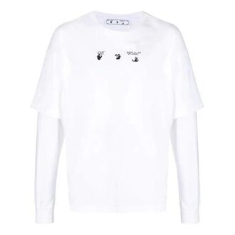 SS21 Logotipo Estampado trasero Cuello redondo Manga larga Versión estándar Blanco