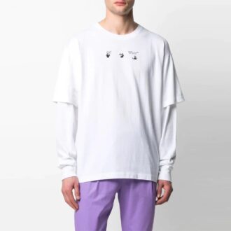 SS21 Logotipo Estampado trasero Cuello redondo Manga larga Versión estándar Blanco
