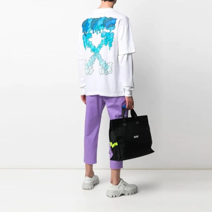 SS21 Logotipo Estampado trasero Cuello redondo Manga larga Versión estándar Blanco