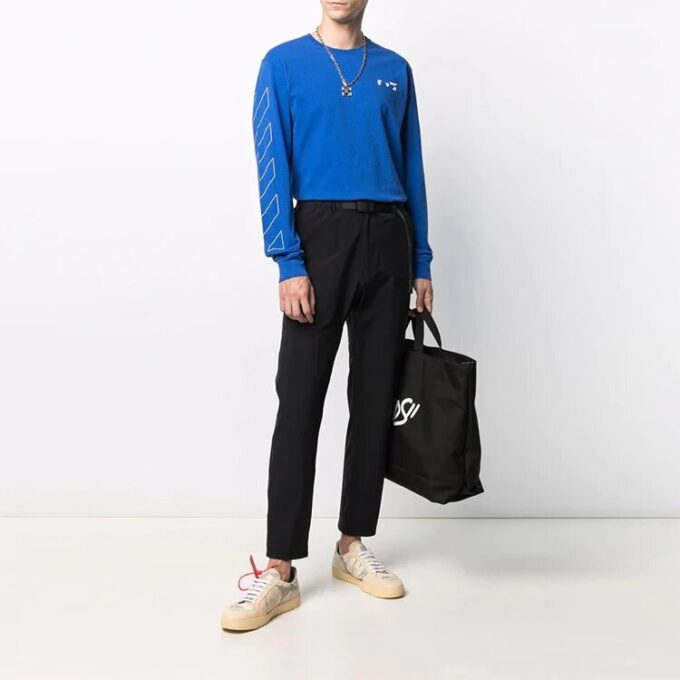 SS21 Manga larga de color liso con estampado de letras Azul