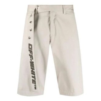 SS21 Pantalones Cortos hasta la rodilla con logo en el cinturón, corte holgado, color beige