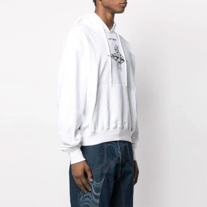 SS21 Sudadera con capucha y estampado, manga larga, blanco