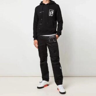 SS21 Sudadera con capucha y estampado, manga larga, corte holgado, negro