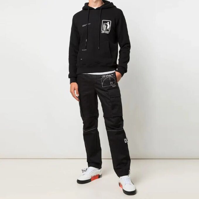 SS21 Sudadera con capucha y estampado, manga larga, corte holgado, negro