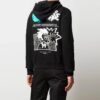 SS21 Sudadera con capucha y estampado, manga larga, corte holgado, negro