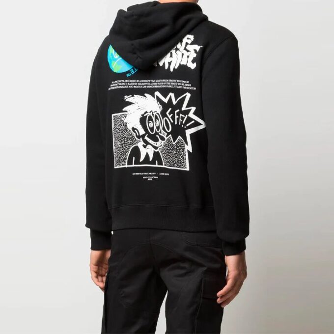 SS21 Sudadera con capucha y estampado, manga larga, corte holgado, negro