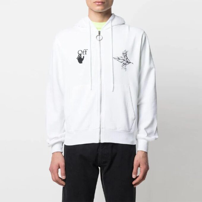 SS21 Sudadera con cremallera y estampado de logotipo, blanca