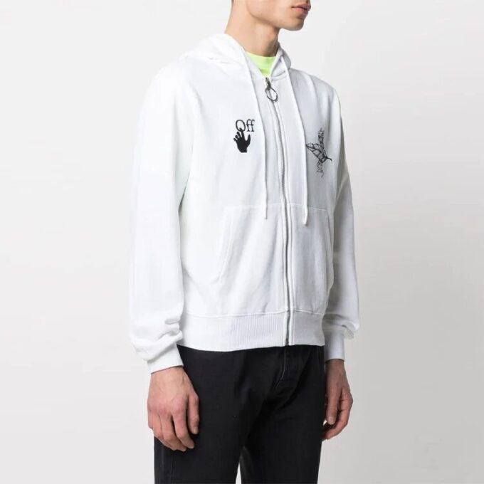 SS21 Sudadera con cremallera y estampado de logotipo, blanca