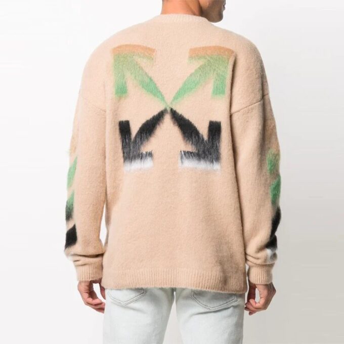 SS21 Tejido de lana con estampado de flechas degradadas Marrón